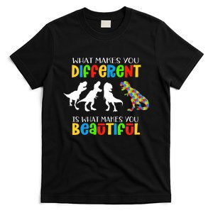 Different Beautiful Autism Awareness Puzzle Piece T Rex T-Shirt