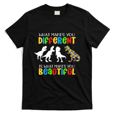 Different Beautiful Autism Awareness Puzzle Piece T Rex T-Shirt