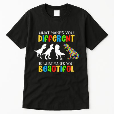 Different Beautiful Autism Awareness Puzzle Piece T Rex Tall T-Shirt