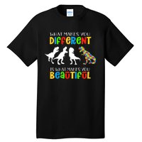 Different Beautiful Autism Awareness Puzzle Piece T Rex Tall T-Shirt