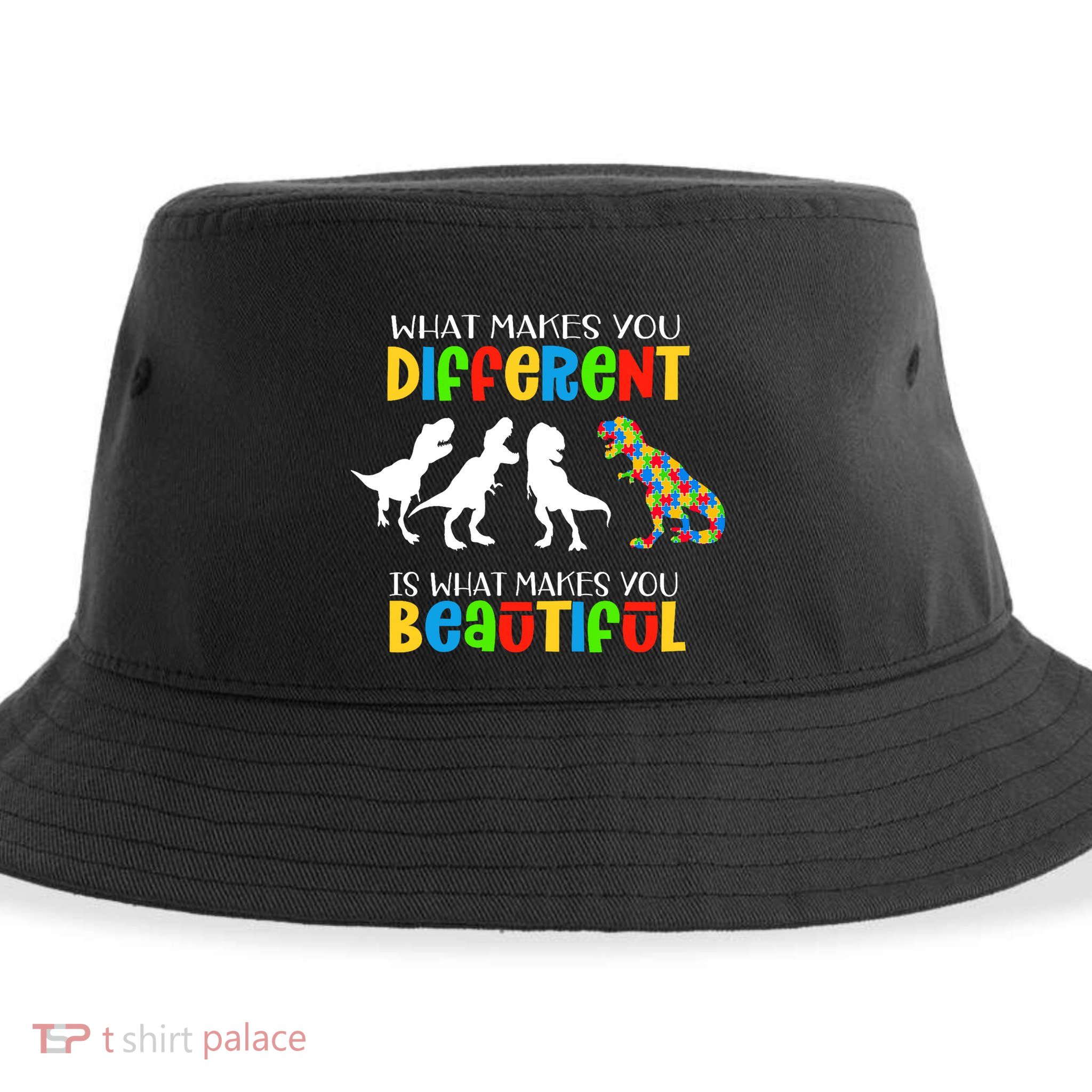 Different Beautiful Autism Awareness Puzzle Piece T Rex Sustainable Bucket Hat