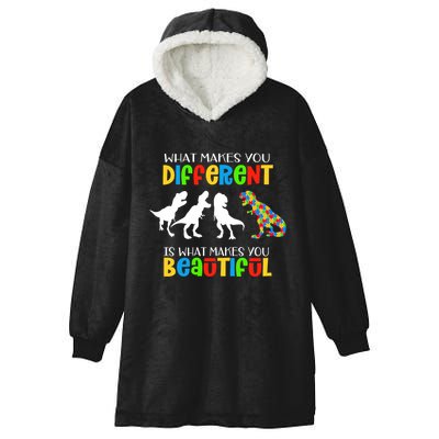Different Beautiful Autism Awareness Puzzle Piece T Rex Hooded Wearable Blanket
