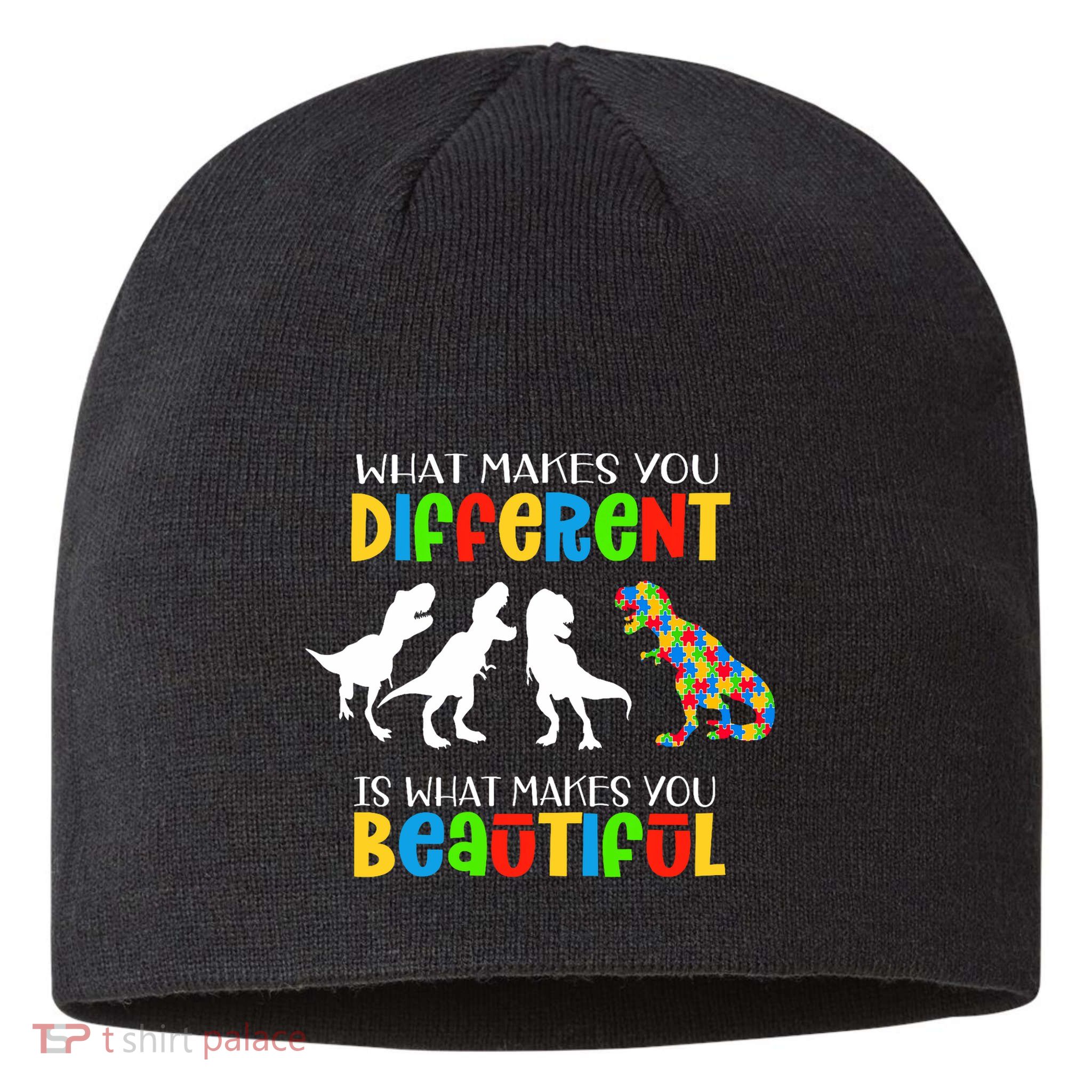 Different Beautiful Autism Awareness Puzzle Piece T Rex Sustainable Beanie