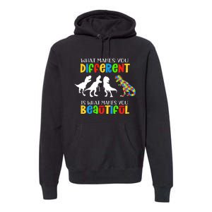 Different Beautiful Autism Awareness Puzzle Piece T Rex Premium Hoodie