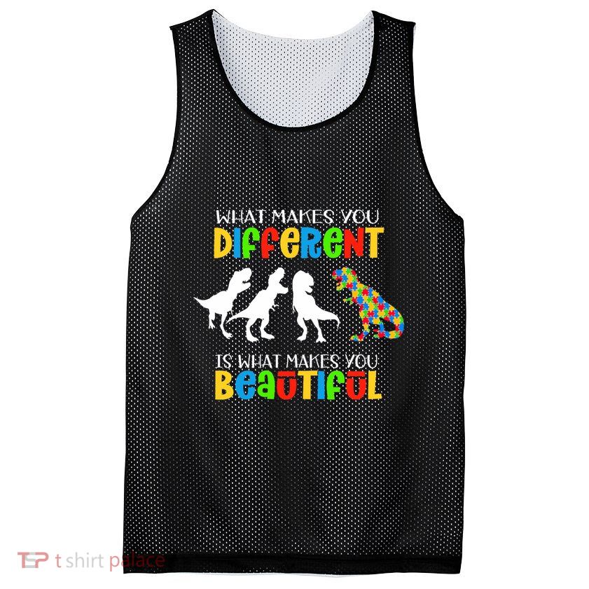 Different Beautiful Autism Awareness Puzzle Piece T Rex Mesh Reversible Basketball Jersey Tank