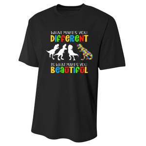 Different Beautiful Autism Awareness Puzzle Piece T Rex Performance Sprint T-Shirt