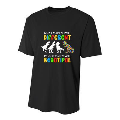 Different Beautiful Autism Awareness Puzzle Piece T Rex Youth Performance Sprint T-Shirt