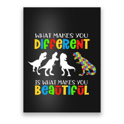 Different Beautiful Autism Awareness Puzzle Piece T Rex Poster