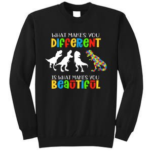 Different Beautiful Autism Awareness Puzzle Piece T Rex Tall Sweatshirt