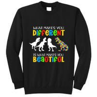Different Beautiful Autism Awareness Puzzle Piece T Rex Tall Sweatshirt