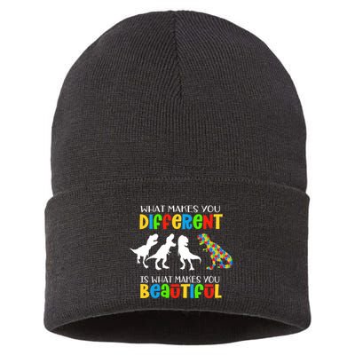 Different Beautiful Autism Awareness Puzzle Piece T Rex Sustainable Knit Beanie