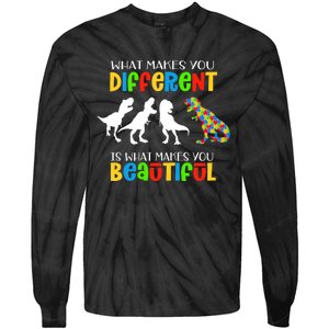 Different Beautiful Autism Awareness Puzzle Piece T Rex Tie-Dye Long Sleeve Shirt