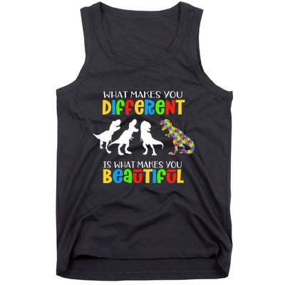 Different Beautiful Autism Awareness Puzzle Piece T Rex Tank Top