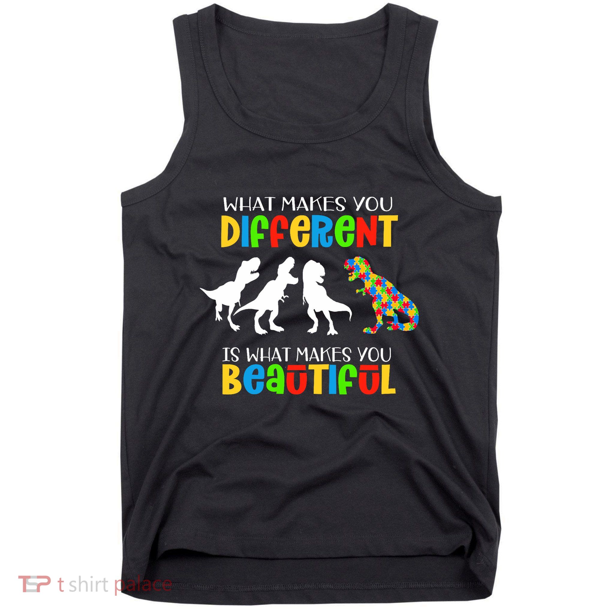 Different Beautiful Autism Awareness Puzzle Piece T Rex Tank Top