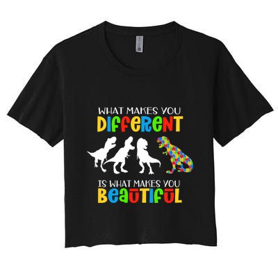 Different Beautiful Autism Awareness Puzzle Piece T Rex Crop Top