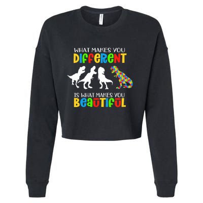 Different Beautiful Autism Awareness Puzzle Piece T Rex Cropped Pullover Crew
