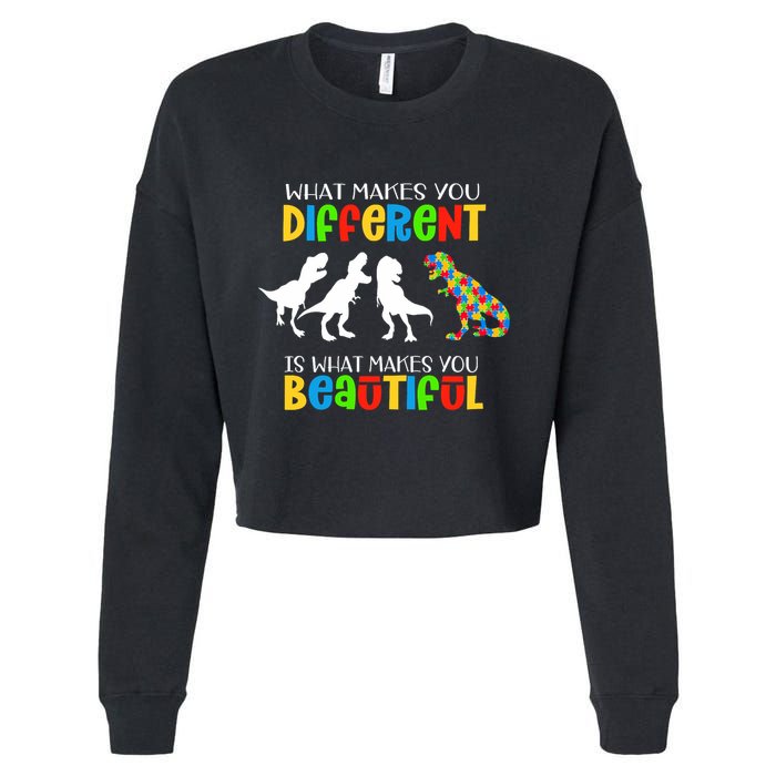 Different Beautiful Autism Awareness Puzzle Piece T Rex Cropped Pullover Crew