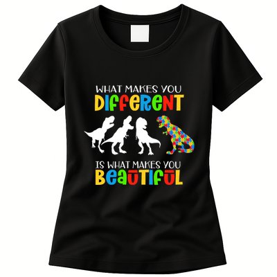 Different Beautiful Autism Awareness Puzzle Piece T Rex Womens T-Shirt