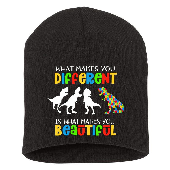 Different Beautiful Autism Awareness Puzzle Piece T Rex Short Acrylic Beanie