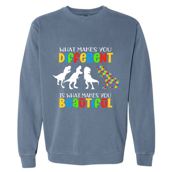 Different Beautiful Autism Awareness Puzzle Piece T Rex Garment-Dyed Sweatshirt
