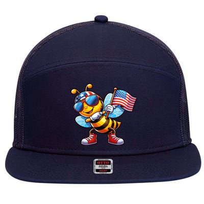 Dabbing Bee American Flag Memorial Day 4th Of July 7 Panel Mesh Trucker Snapback Hat