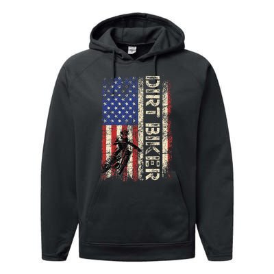 Dirt Bike American USA Flag Motocross Biker 4th Of July Men Performance Fleece Hoodie