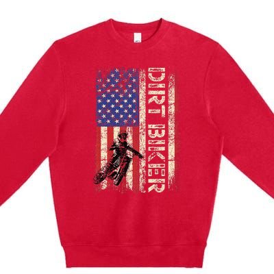 Dirt Bike American USA Flag Motocross Biker 4th Of July Men Premium Crewneck Sweatshirt