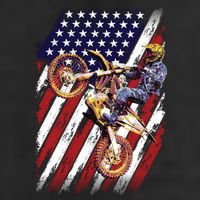 Dirt Bike American Flag Motocross Biker 4th Of July 7 Panel Mesh Trucker Snapback Hat