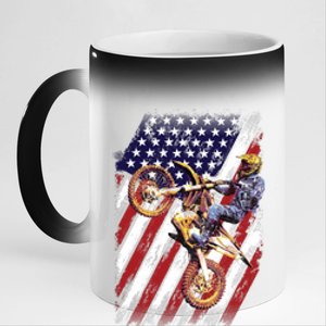 Dirt Bike American Flag Motocross Biker 4th Of July 11oz Black Color Changing Mug