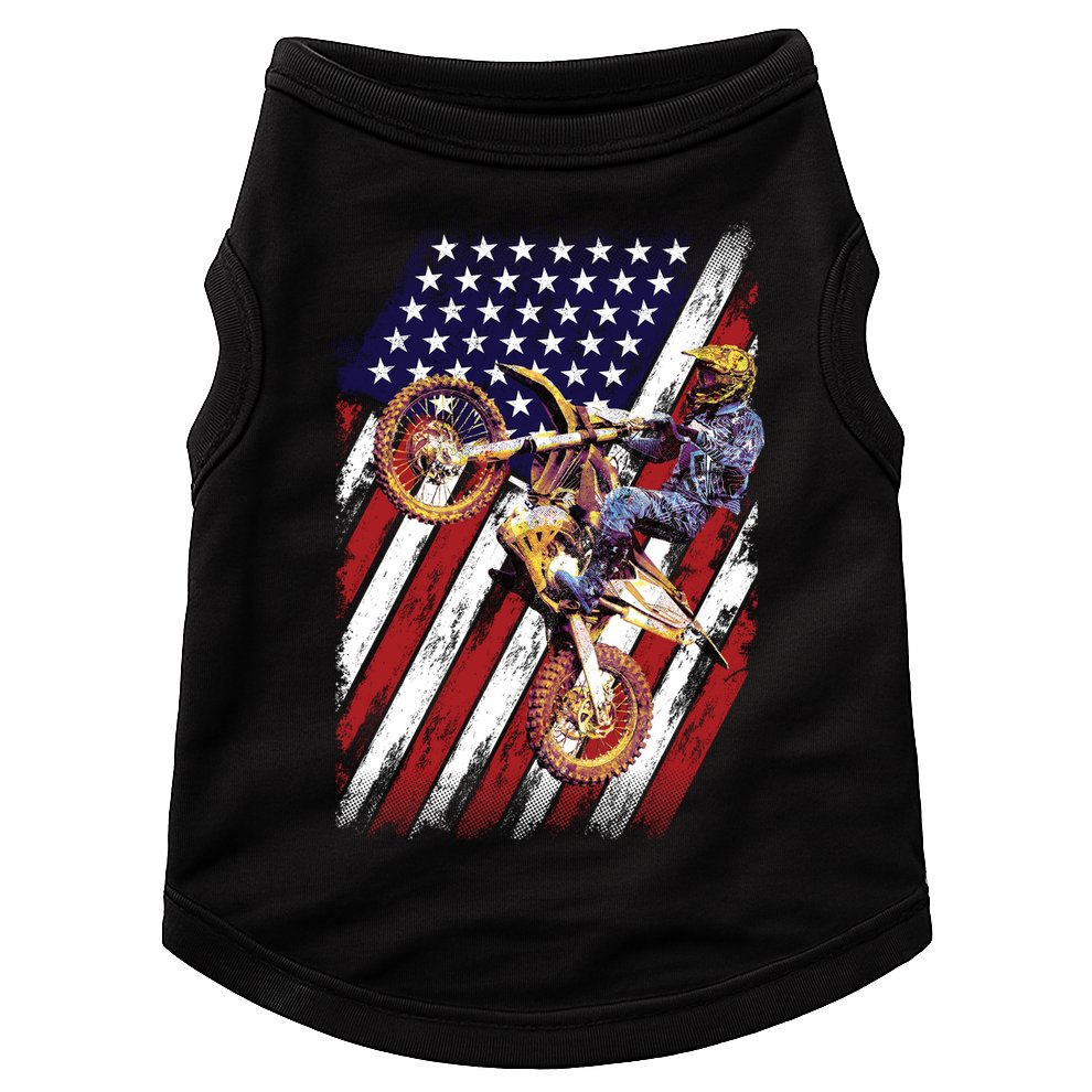 Dirt Bike American Flag Motocross Biker 4th Of July Doggie Tank