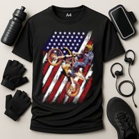 Dirt Bike American Flag Motocross Biker 4th Of July Cooling Performance Crew T-Shirt