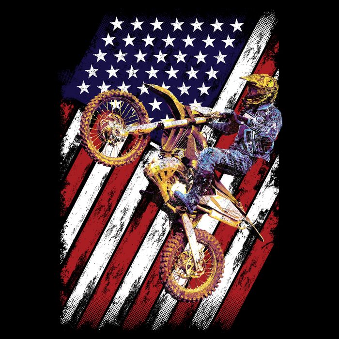 Dirt Bike American Flag Motocross Biker 4th Of July Cooling Performance Crew T-Shirt