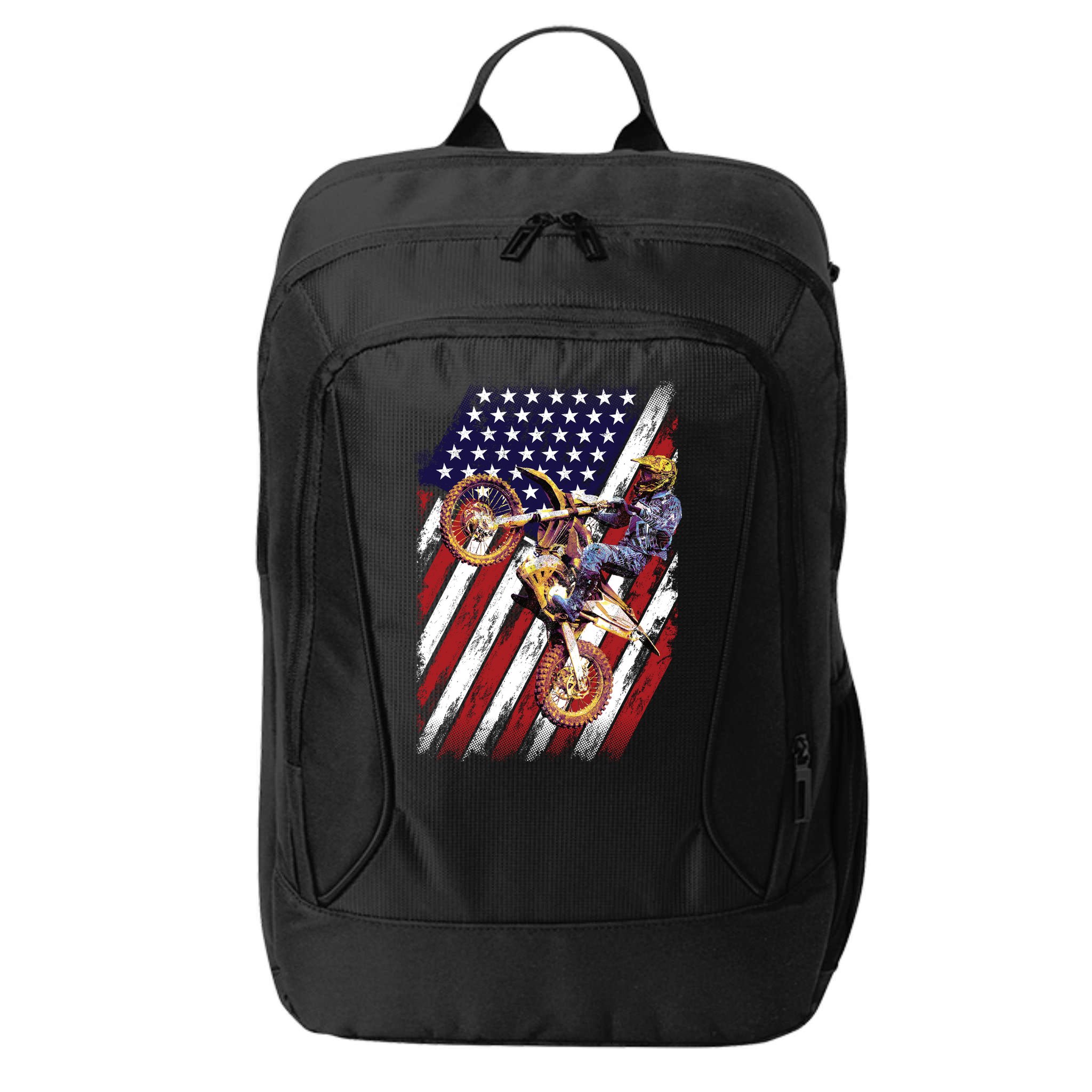 Dirt Bike American Flag Motocross Biker 4th Of July City Backpack