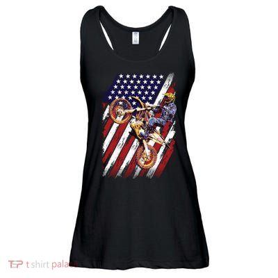 Dirt Bike American Flag Motocross Biker 4th Of July Ladies Essential Flowy Tank