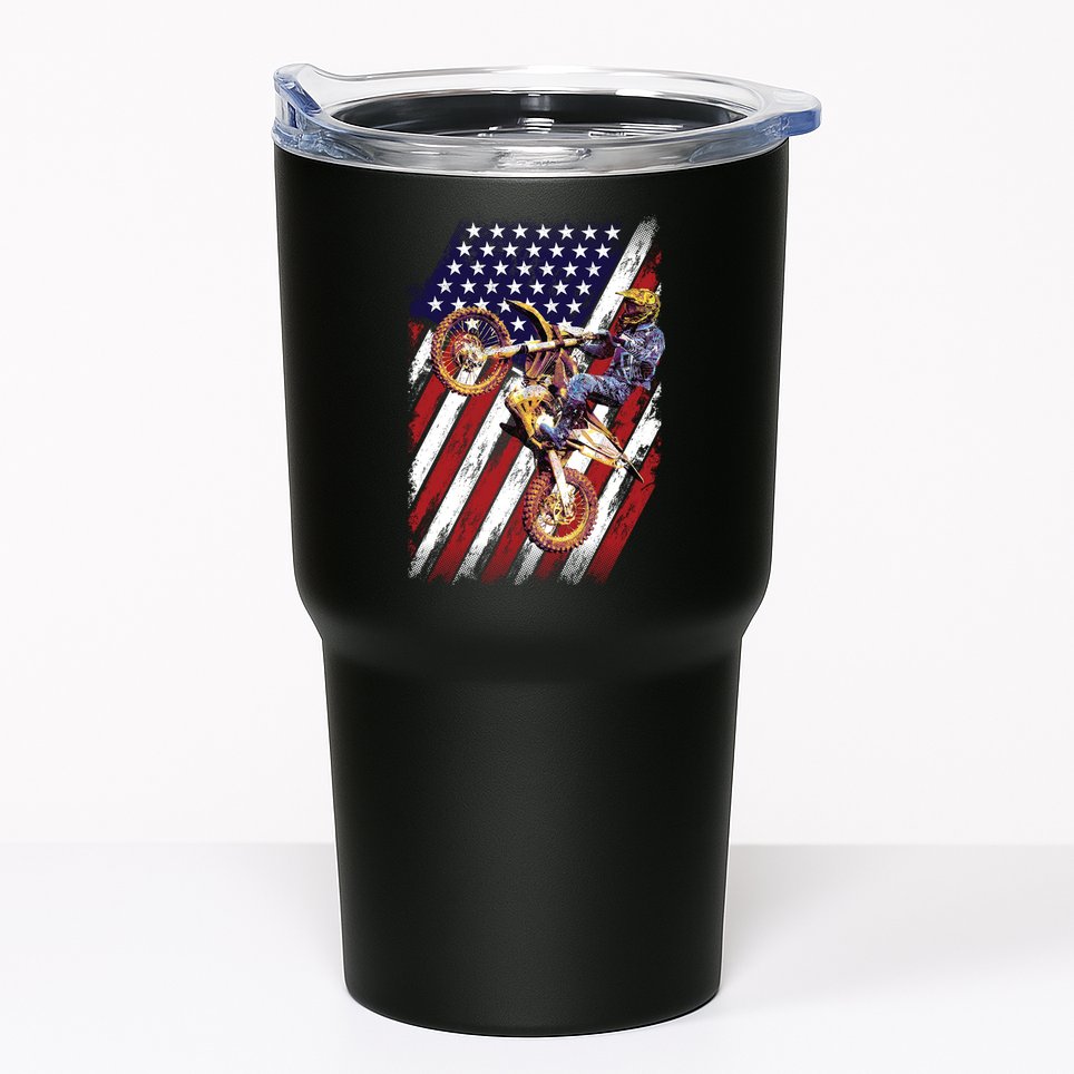 Dirt Bike American Flag Motocross Biker 4th Of July Tumbler