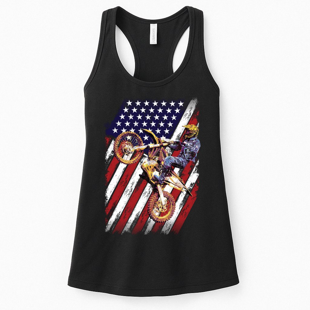 Dirt Bike American Flag Motocross Biker 4th Of July Womens Tank Top