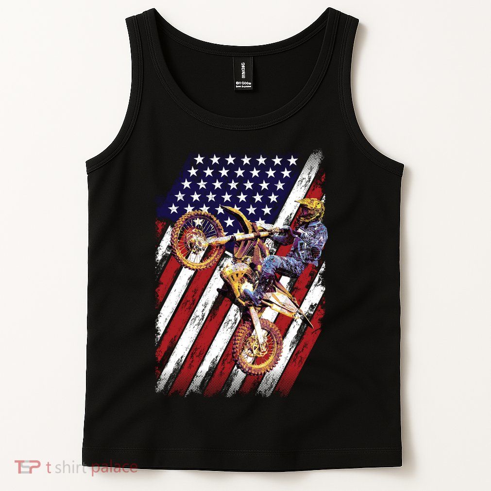 Dirt Bike American Flag Motocross Biker 4th Of July Tank Top
