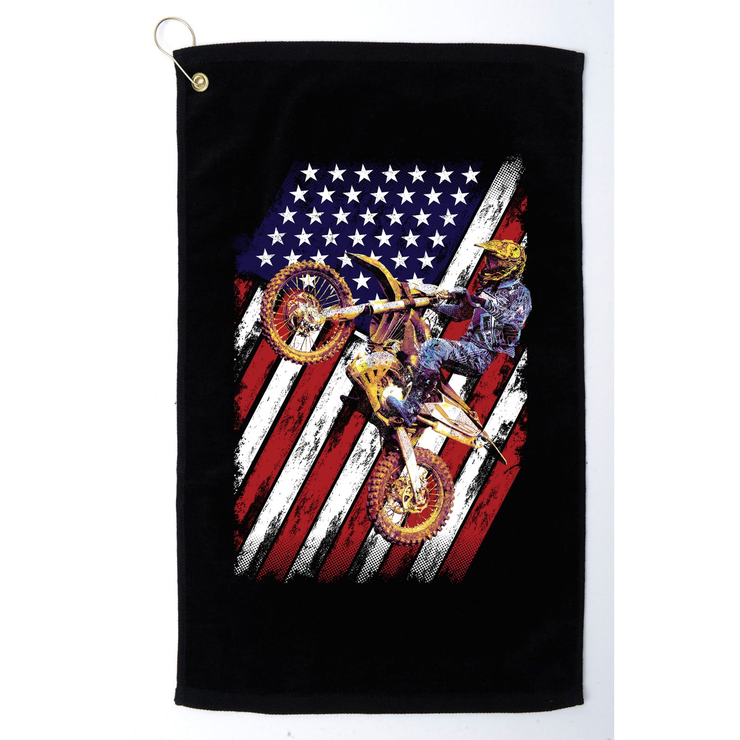 Dirt Bike American Flag Motocross Biker 4th Of July Golf Towel