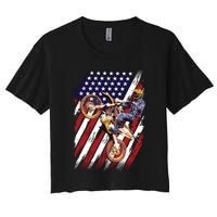 Dirt Bike American Flag Motocross Biker 4th Of July Women's Crop Top Tee