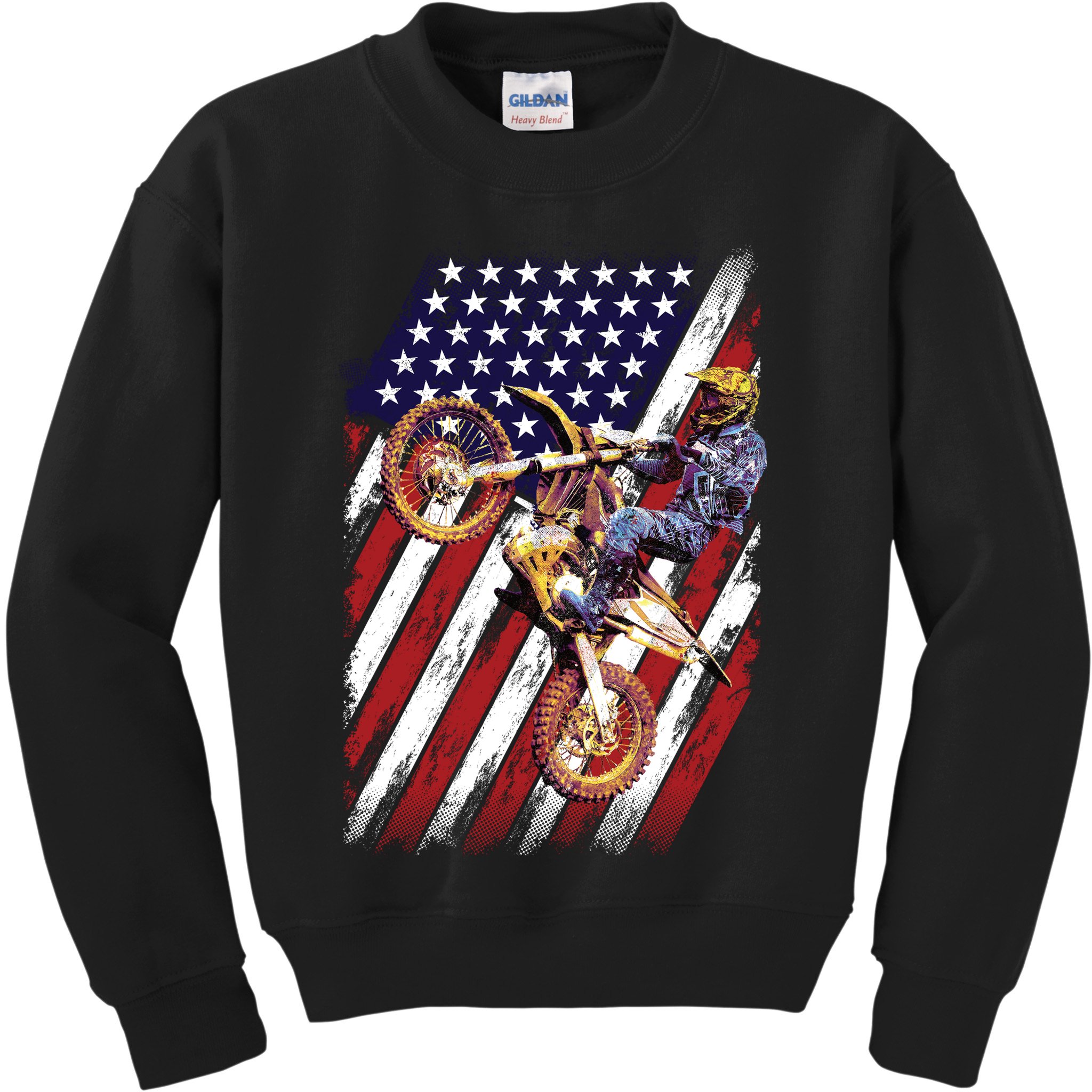 Dirt Bike American Flag Motocross Biker 4th Of July Kids Sweatshirt