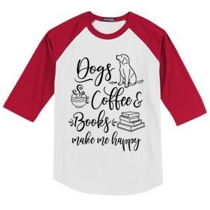 Dogs Books And Coffee Funny Gift Funny Dogs Books And Coffee Lover Cute Gift Kids Colorblock Raglan Jersey