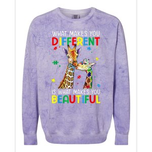 Different Beautiful Autism Awareness Puzzle Piece Giraffe Colorblast Crewneck Sweatshirt