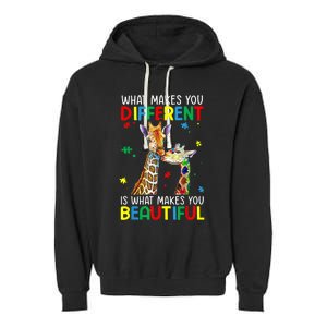 Different Beautiful Autism Awareness Puzzle Piece Giraffe Garment-Dyed Fleece Hoodie