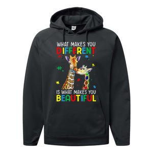 Different Beautiful Autism Awareness Puzzle Piece Giraffe Performance Fleece Hoodie