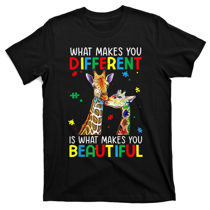 Different Beautiful Autism Awareness Puzzle Piece Giraffe T-Shirt