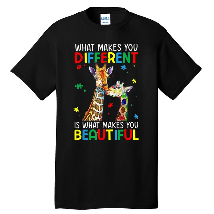 Different Beautiful Autism Awareness Puzzle Piece Giraffe Tall T-Shirt