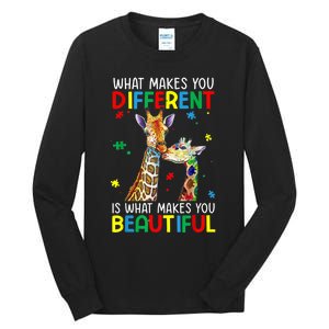 Different Beautiful Autism Awareness Puzzle Piece Giraffe Tall Long Sleeve T-Shirt