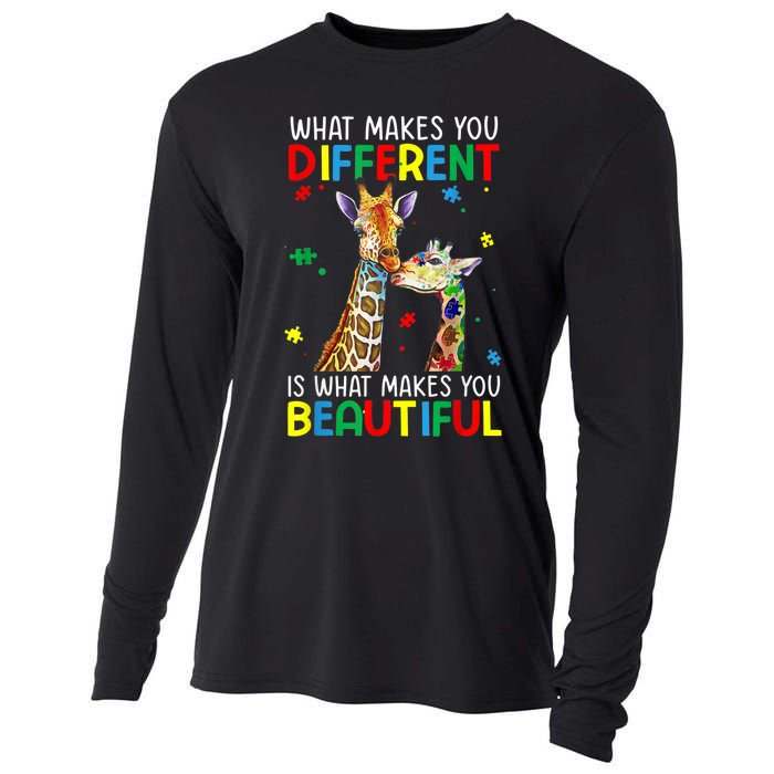 Different Beautiful Autism Awareness Puzzle Piece Giraffe Cooling Performance Long Sleeve Crew