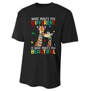 Different Beautiful Autism Awareness Puzzle Piece Giraffe Performance Sprint T-Shirt