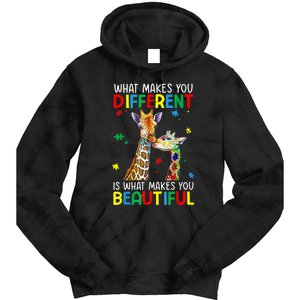 Different Beautiful Autism Awareness Puzzle Piece Giraffe Tie Dye Hoodie